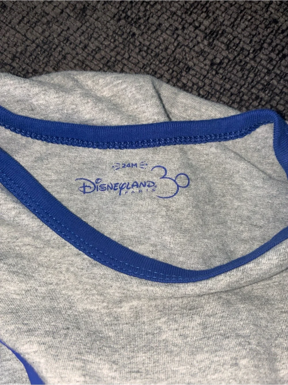 Disney Grey Bodysuit with Blue Trim and Multicolor Mickey Print